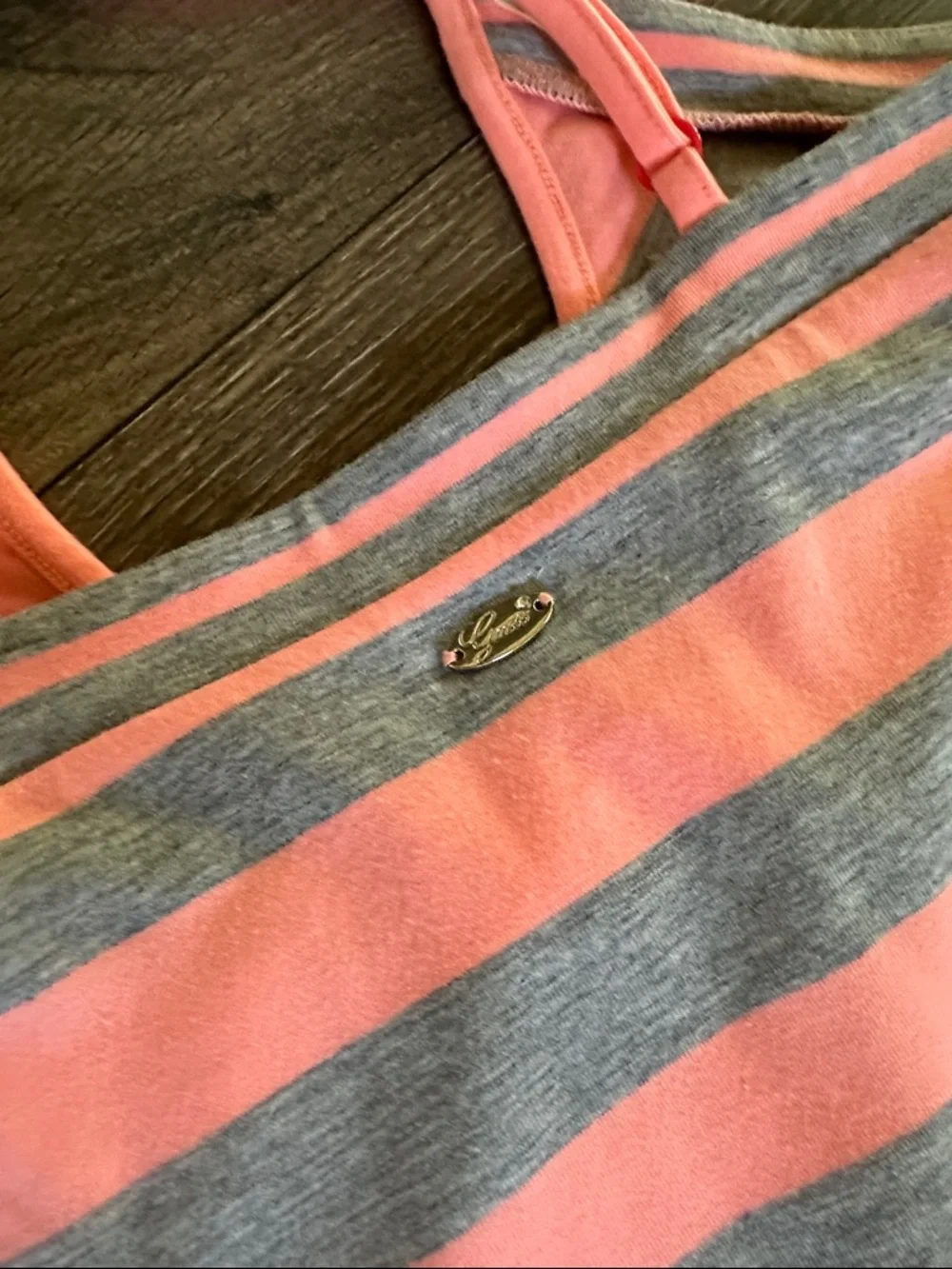GUESS Coral & Gray Striped Maxi Dress XS Spaghetti Strap Casual Summer - Picture 9 of 9